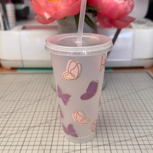 Butterfly Cold Cup, Reusable Tumbler, Floral Drinkware, Nature Inspired Cup, Summer Gift, Nature Lover Cup, Gift, Cute Cup