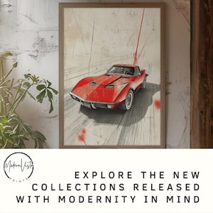 Vintage Corvette Matte Vertical Posters, Retro Car Wall Art Print, Classic Car Decor, Gift for Car Enthusiasts, Chevrolet Corvette Poster,