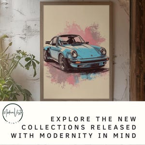 ポルシェ 1976 911 ターボ ヴィンテージプリントポスター、ブルーレトロウォールアートプリント、車好きへのギフト、室内装飾、男の隠れ家の装飾、彼へのギフト