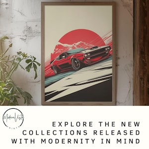 Red Sports Car Poster | Retro Wall Art Print | Classic Car Decor | Gift for Car Enthusiasts | Garage or Man Cave Decoration | Home Wall Art