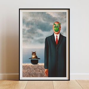 Magritte Cat Digital Art Print: Surrealist Son of Man Contemporary Design