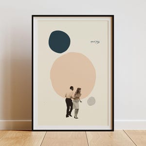 Impresión artística digital "Defiant Jazz Severance": decoración de pared moderna de mediados de siglo, arte abstracto geométrico minimalista, obra de arte retro de pareja bailando
