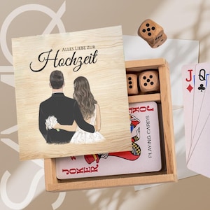 personalisiertes Hochzeitsgeschenk, Kartenspiel mit Würfeln als Geschenk zur Hochzeit, Geschenkidee Hochzeit Kartenspiel mit Namen bedruckt