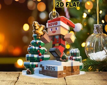Merry Xmas Custom Name Minecraft Christmas Ornament, Funny Christmas Decoration, Custom Santa Creeper Ornament, 2D Flat Ornament