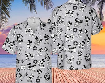 Vintage Mickey Steamboat Willie Hawaiian Shirt, Matching Disney Cruise Matching Family Shirt, Sumer Shirt, Gift For Lover, Disney Cruise Tee