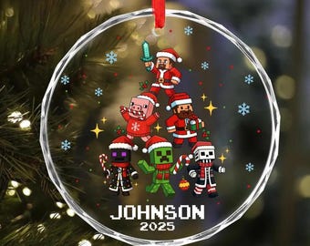 Merry Xmas Customs Name Minecraft Christmas Tree Ornament, Custom Santa Creeper Ornament, Holiday Tree Decor, 2D Flat Ornament