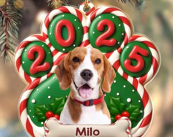 Merry Xmas Personalized Photo Custom Dog Photo Paw Christmas Acrylic Ornament For Dog Lovers, 2D Flat Ornament