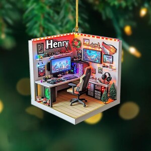 Personalized Gaming Hand Play Christmas Light Shape 2D Flat Ornament, Gaming Ornament, Gamer Christmas Ornament 7