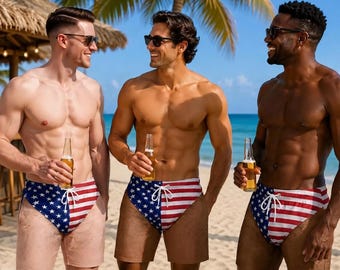 Custom Funny Patriotic Men Swim Trunks - Personalized Summer Vacation And Travel Gifts For Men - Freedom And Chill
