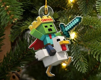 Merry Xmas Custom Name Minecraft Christmas Ornament, Holiday Gift, Funny Christmas Decoration, 2D Flat Ornament