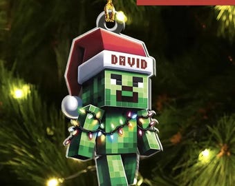 Merry Xmas Custom Name Minecraft Christmas Ornament, Funny Christmas Decoration,, 2D Flat Ornament