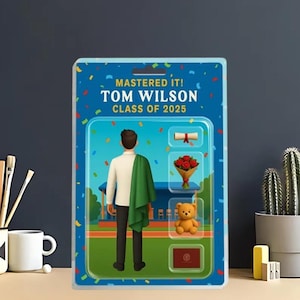 Keepsake Personalized Graduation Action Figure Pack Packaging, Custom Rectangle Acrylic Block Plaque, Unique Keepsake, Graduation 2025 Gift