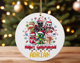 Merry Xmas Merry Creepermas Gamer Character Ornament: Pixel Holiday Keepsake Gift for Baby Boy Xmas, 2D Flat ornament