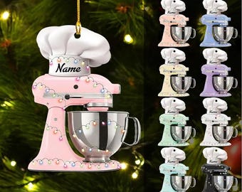 Customs Name Baking Mixer Lights Christmas Ornament, Flat Acrylic Baking Ornament for Her, Baker Gifts, 2D Flat Ornament
