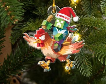 Merry Xmas Custom Name Minecraft Christmas Ornament, Funny Christmas Decoration, Custom Santa, 2D Flat Ornament