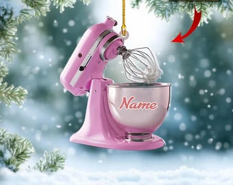 Customs Name Baking Mixer Lights Christmas Ornament, Flat Acrylic Baking Ornament for Her, Baker Gifts, 2D Flat Ornament 1