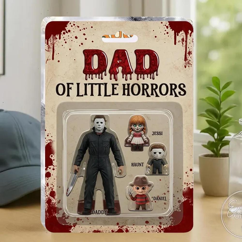 Happy Father Day Personalized Father Day Horror Figure Acrylic Block, Dad Of Little Horrors Plaque Block, Custom Gift For Husband