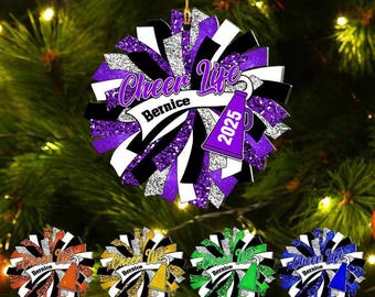 Custom Cheerleader Ornament, Personalized Cheerleading Pom pom Girl Christmas Ornaments, Blue Cheerleader Ornament,Customized Xmas Gift 2025