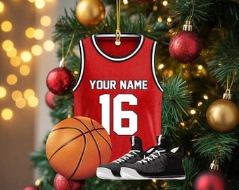 Merry Xmas Personalized Player Name 2D Flat Ornament, Custom Basketball Player Ornament