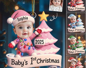 Baby In Mitten - Custom Photo Baby’s 1st Christmas Acrylic Ornament, Custom Bauble Decor & Gift for New Parents Ornament, 2D Flat Ornament