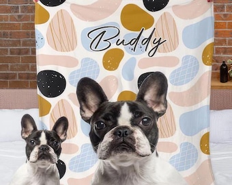 Customs Dog Cat Picture Bedding Blanket With Text, Customized Name Photo Blanket Collage, Memorial Pet Face Loss Keepsake Gift