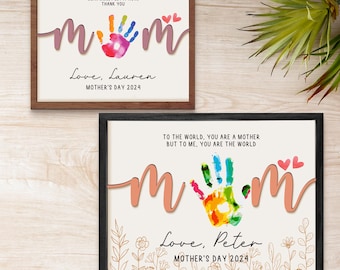Happy Mothers day 2025 Personalized Mother's Day Handprint Sign Gift, Gifts for Mom, Gifts for Grandma, Mother's Day Gifts, Cute Gift