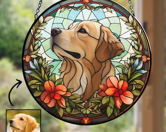 Stained Glass Suncatcher - Custom Pet Portrait Glass Suncatcher, Portrait Lovely Dog - Personalized Custom Window Hanging Suncatcher