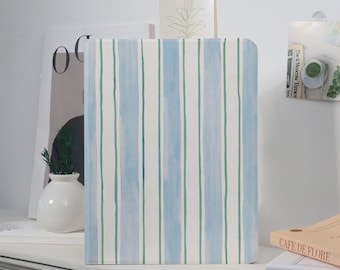 Simple Blue Stripes Custom iPad with Pencil Holder Case For iPad 7/8/9,iPad Pro 2021/2022/2024,iPad Air 4/5/6/7,iPad Mini 4/5/6,iPad A16.