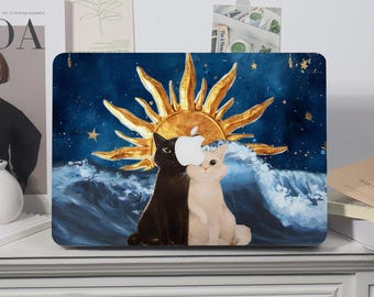 Katze Sonne Personalisierte Macbook Hülle für Macbook Pro 14/15/16,Macbook Air 11/13/15,MacBookRet 13/15,MacBook 12,Neo A18 Fall