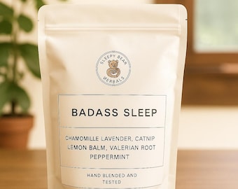 Badass Sleep Herbal Tea - Natural Sleep Aid, Calming Bedtime Blend with Chamomile, Valerian & Lavender - Caffeine Free Relaxation Tea