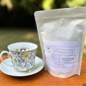 Just Calm Down Herbal tea - Fast-Acting Stress Relief Blend with Chamomile, Lemon Balm, and Passion Flower - Caffeine-Free Relaxation Tea
