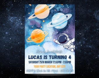 Space Themed Birthday Invitation, Planets Astronaut Stars Theme, Outer Space Birthday, Blast Off Invitation, Galaxy Invitation