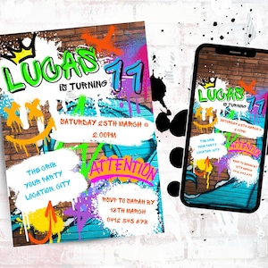 Graffiti style birthday invitation Street Art Birthday Invitation Bold Colourful Urban Themed Canva Editable Download