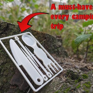 3D Printed Wallet Cutlery Set – Portable Travel Utensils Single-Use Fork, Spoon, Knife & Toothpicks Camping, Emergency Flatware