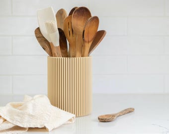 3D Printed Wood Utensil Holder, Modern Kitchen Organizer