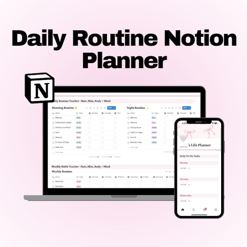 Daily Routine Examples Notion Monday Daily Routine Notion Planner - Etsy