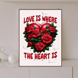 heart quote print, love wall decor, valentines printable wall art, Heart poster, aesthetic living room art,Flowers love art Digital DOWNLOAD