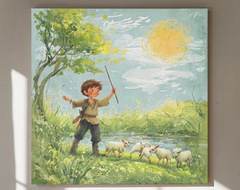 spring landscape painting, countryside wall decor, vintage sheep print, JPG/PNG, spring ambiance, minimalist, happy feeling, sunshine, downl