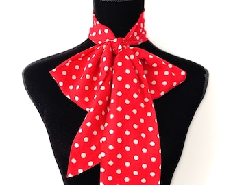 Red Polka Dot Bow Scarf | Big Bow | 4" Wide | Pussy Bow | Vinatge Inspired | Neck Scarf | Hair Tie | Head Scarf | Gift