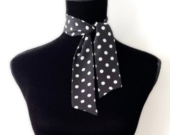 Black Polka Dot Scarf | Mini | 2" Wide | Vinatge Inspired | Neck Scarf | Hair Tie | Head Scarf | Pin Up | Gift