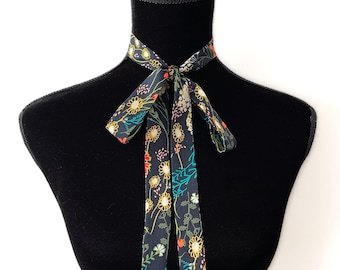 Wild Flower Bow Scarf | Skinny | 1" Wide | Pussy Bow | Neck Scarf | Hair Tie | Head Scarf | Gift