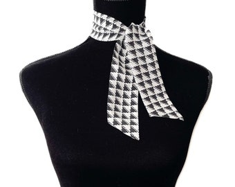 Houndstooth | Silk Scarf | Mini | 2" Wide | Neck Scarf | Hair Tie | Head Scarf | Gift