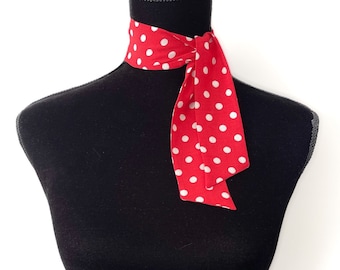 Red Polka Dot Scarf | Mini | 2" Wide | Vinatge Inspired | Neck Scarf | Hair Tie | Head Scarf | Pin Up | Gift