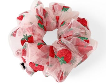 Strawberry Tulle Scrunchies | 2 Sizes | Big Scrunchies | Statement Scrunchies | Oversized Scrunchies | Big Hair Ties | Fruit Scrunchies