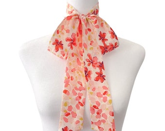 Watercolor Flowers Bow Scarf | Classic | 2" Wide | Pussy Bow | Vinatge Inspired | Neck Scarf | Hair Tie | Head Scarf | Gift