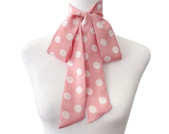Pink Polka Dot Bow Scarf | Classic | 2" Wide | Pussy Bow | Vinatge Inspired | Neck Scarf | Hair Tie | Head Scarf | Gift