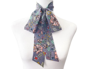 Tea Garden Silk Bow Scarf | Classic | 2" Wide | Pussy Bow | Neck Scarf | Hair Tie | Head Scarf | Gift