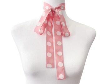Pink Polka Dot Bow Scarf | Skinny | 1" Wide | Pussy Bow | Vinatge Inspired | Neck Scarf | Hair Tie | Head Scarf | Gift