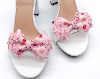Pink Roses Bow Shoe Clips | Foral Shoes | Gardener Gift | Flower Shoes | Bridal Accessories | Gifts for her | Stocking Stuffers