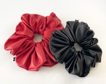 Faux Leather Scrunchies | 2 Sizes | 3 Colors | Classic Size Scrunchies | Oversized Scrunchies | Hair Ties | Stocking Stuffers | Gifts